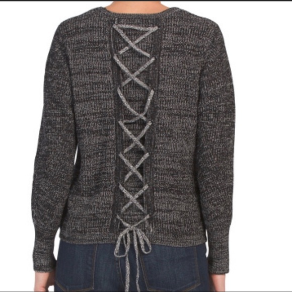 Vince Camuto Womens Laced Back Pullover Sweater Top Black Marle Sz: S NWT - Picture 5 of 7